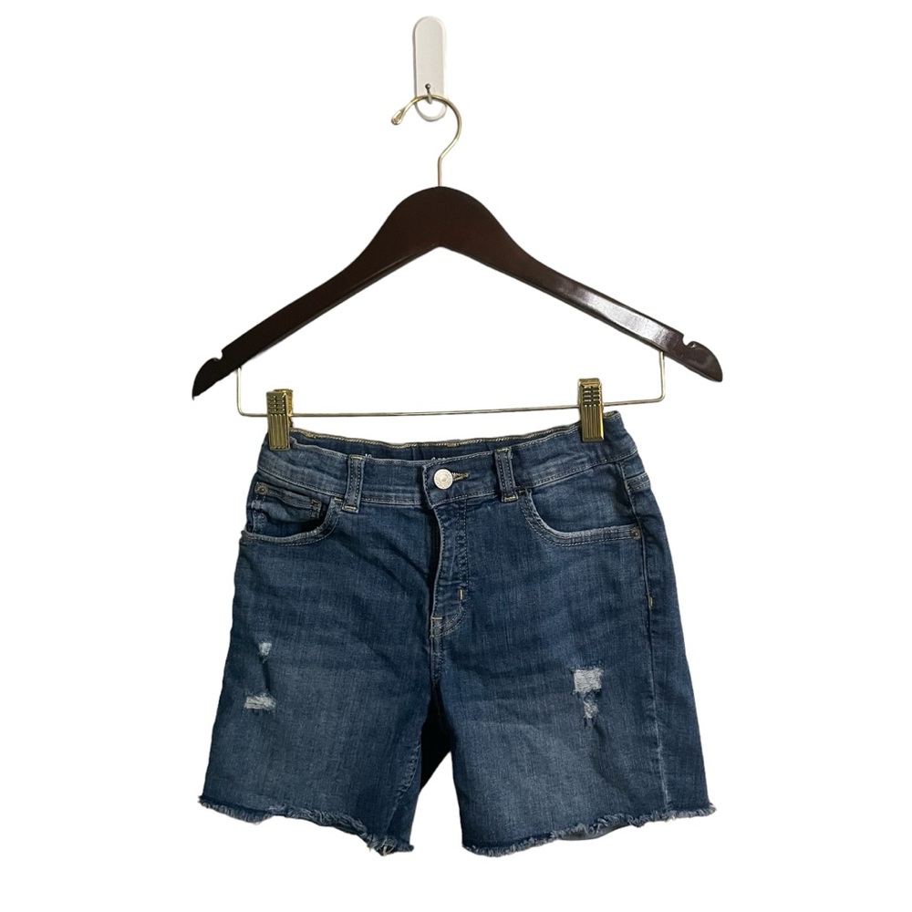 Girls Distressed Cut-Off Denim Shorts - Adjustable Waist Size 10